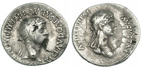 CLAUDIO I. Denario forrado. Roma (51-54 d.C.). R/ AGRIPPINAE AVGVSTAE. RIC-92. Rayitas y faltas de metal. MBC.