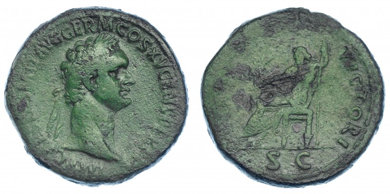 DOMICIANO. Sestercio. Roma (90-91). R/ Júpiter sentado a izq. con Victoria y cet...