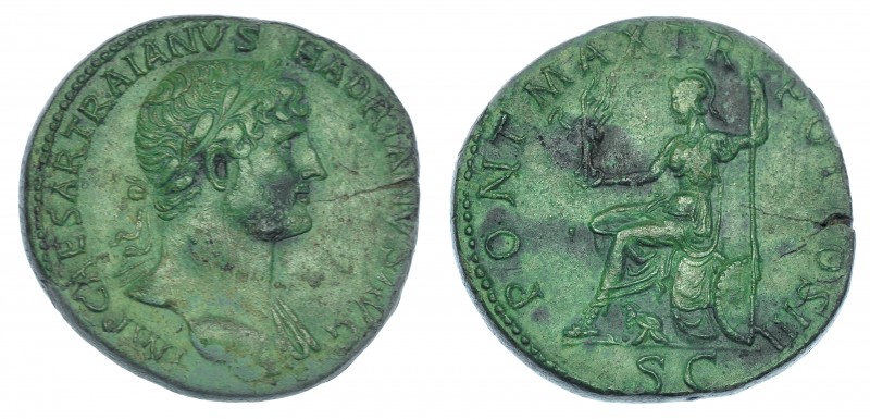 ADRIANO. Sestercio. Roma (119-121). A/ Busto laureado a der. con manto sobre el ...