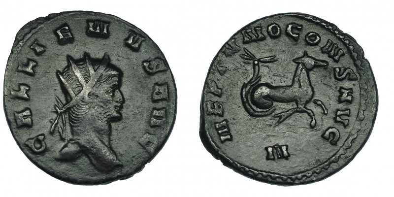 GALIENO. Antoniniano. Roma (267-268). R/ Hipocampo a der.; NEPTVNO CONS AVG, exe...