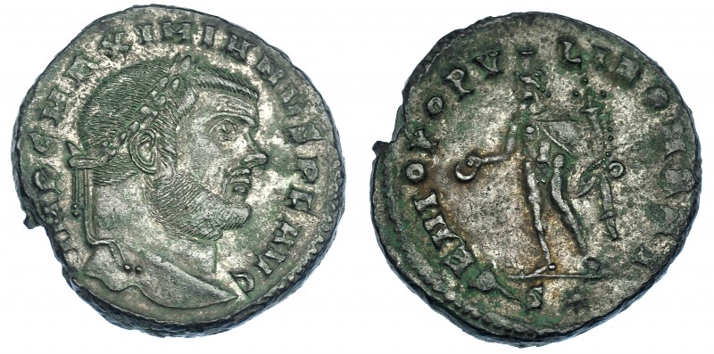 MAXIMIANO. Follis. Roma. R/ Genio Populi Romani, exergo marca de ceca S*. RIC-94...