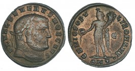 SEVERO II. Follis. Antioquía (c. 305). R/ GENIO POPV-LI ROMANI; marca de ceca E/ANT. RIC 71a. MBC-. Muy escasa.