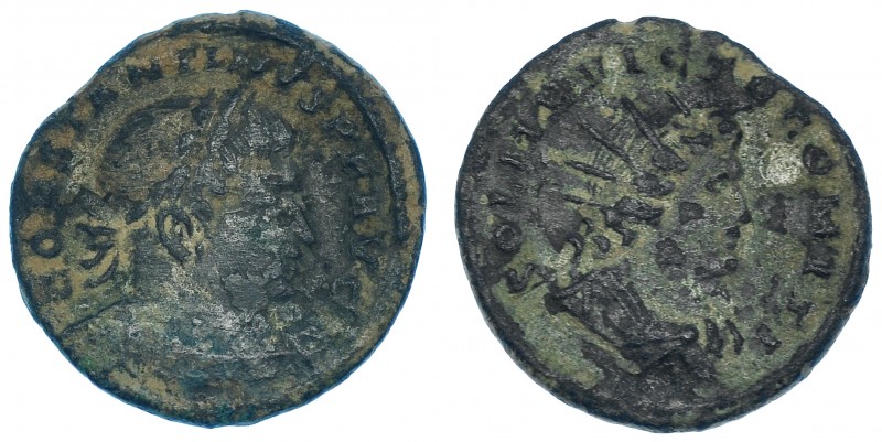 CONSTANTINO I. Follis. Treveris (307-310). R/ Busto del sol radiado y drapeado a...