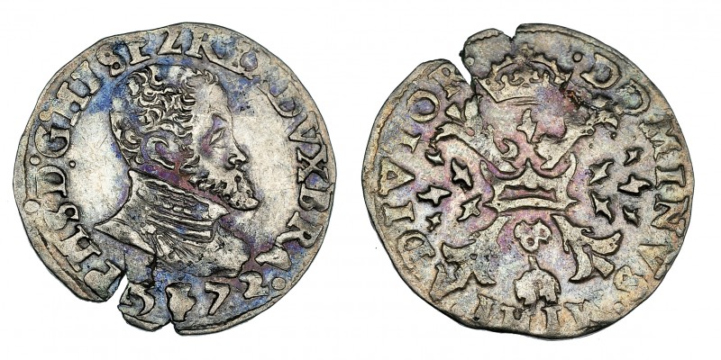 1/10 de escudo. 1572. Amberes. Vanhoudt-308AN. Cospel abierto. MBC.
