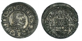 16 maravedís. 1663. Burgos R. AC-440. Cospel abierto. EBC.