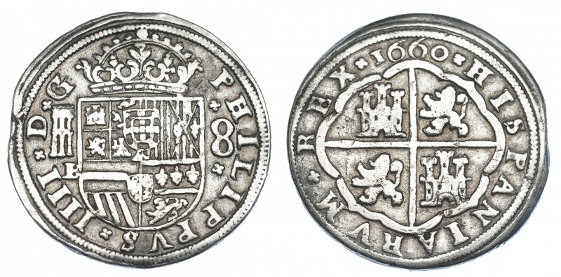 8 reales. 1660. Segovia. BR. CA-1625. Leve final de plancha. MBC-. Escasa.