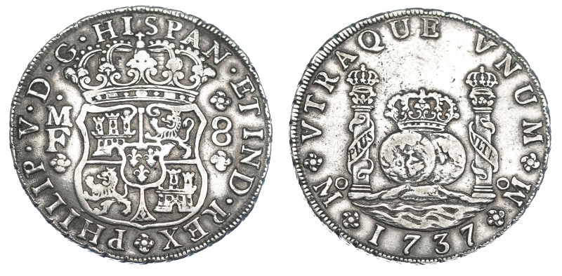 8 reales. 1737. México. MF. VI-1145. Golpecito en canto. MBC.