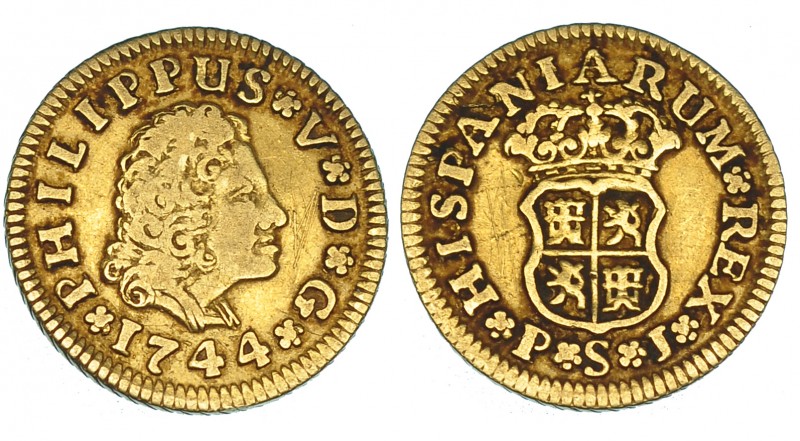 1/2 escudo. 1744. Sevilla. PJ. VI-1288. Finas rayas. MBC-.