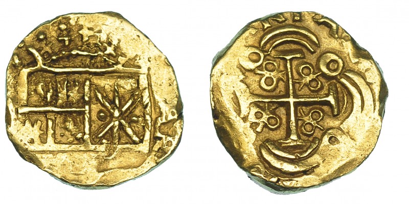 2 escudos. Nuevo Reino. Castillos y leones cambiados. Sin datos visibles. AU 6,7...