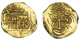 2 escudos. Nuevo Reino. Castillos y leones cambiados. Sin datos visibles. AU 6,77 g. AC-tipo 243. MBC+.
