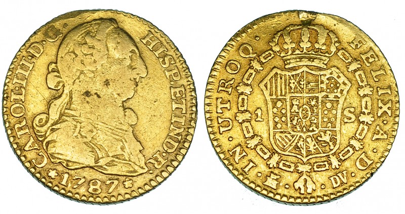 Escudo. 1787. Madrid. DV. VI-1129. Soldadura en canto. BC+/MBC.