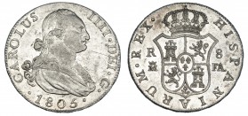 8 reales. 1805. Madrid. FA. VI-779. Finas rayitas. R.B.O./B.O. MBC+/EBC-.