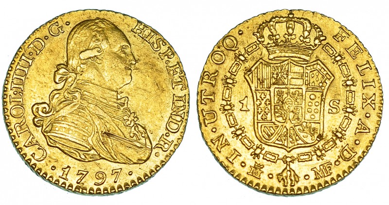 Escudo. 1797. Madrid. MF. VI-911. Raya en anv. MBC+/EBC-.
