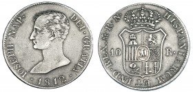 10 reales. 1812. Madrid. RN. Cuartel con un mundo. VI-125. MBC. Rara.