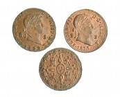 Lote 3 piezas de 2 maravedíes 1829, 1831 y 1833. Segovia. R.B.O. EBC.
