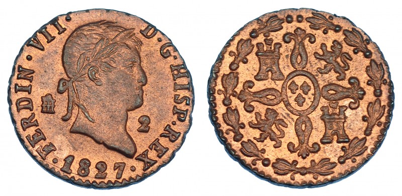 2 maravedís. 1827. Segovia. VI-143. B.O. SC.