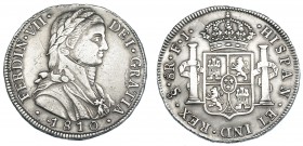 8 reales. 1810. Santiago. FJ. VI-1153. Ligera rotura de cuño. Ligera pátina. MBC.