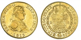 2 escudos. 1813. Madrid, IJ. VI-1333. MBC+. Muy escasa.