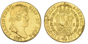 2 escudos. 1820. Madrid. GJ. VI-1343. Hojitas. MBC.