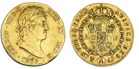 2 escudos. 1826. Madrid. AJ. VI-1349. Fina raya en anv. y pequeño golpe en canto. MBC.