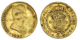 2 escudos. 1809. Sevilla. CN. VI-1383. Hojitas en anv. MBC-. Muy escasa.