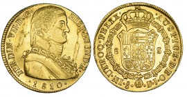 8 escudos. 1810. Santiago. FJ. VI-1534. Hojas en anv. R.B.O. MBC+/EBC-.
