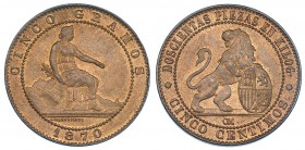 5 cts. 1870. Barcelona. OM. B.O. EBC+.