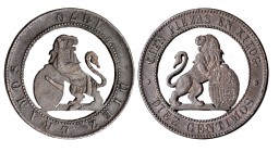 10 céntimos. 1870. Barcelona. Calada perfilando la figura del león rampante y escudo. MBC+.
