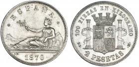 2 pesetas. 1870 *4, DEM. VII-19. EBC-.