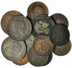 Lote 15 piezas: 5 céntimos 1870 (6), 1877, 1878, 1879 (2); 10 céntimos 1870, 1877 (2), 1878 y 1879. De BC+ a MBC+.