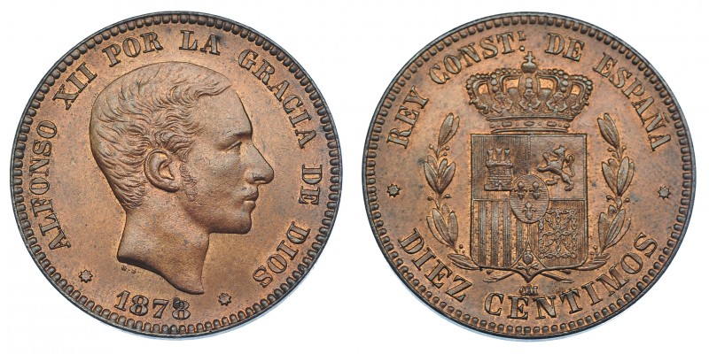 10 céntimos. 1878. Barcelona. OM. VII-46. B.O./R.B.O. EBC+.