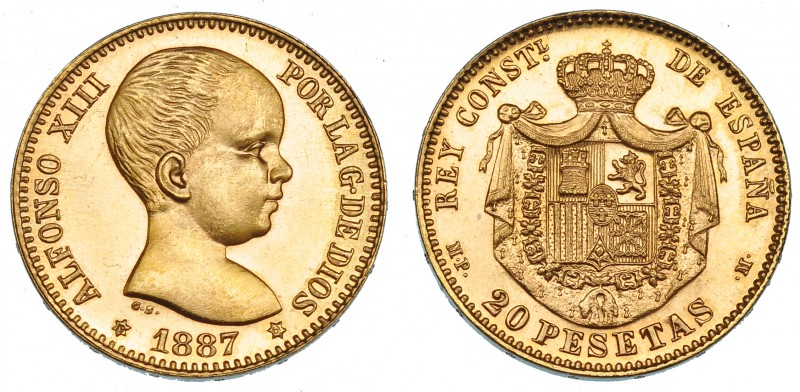 20 pesetas. 1887*19-61. Madrid. MPM. VII-411. B.O. SC. Muy escasa.