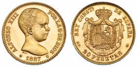 20 pesetas. 1887*19-61. Madrid. MPM. VII-411. B.O. SC. Muy escasa.
