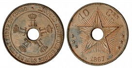 CONGO. 10 céntimos. 1887. KM-4. Pequeñas marcas de limpieza. EBC.