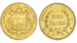 COSTA RICA. 10 pesos. 1870. KM-115. Raya en rev. MBC-.