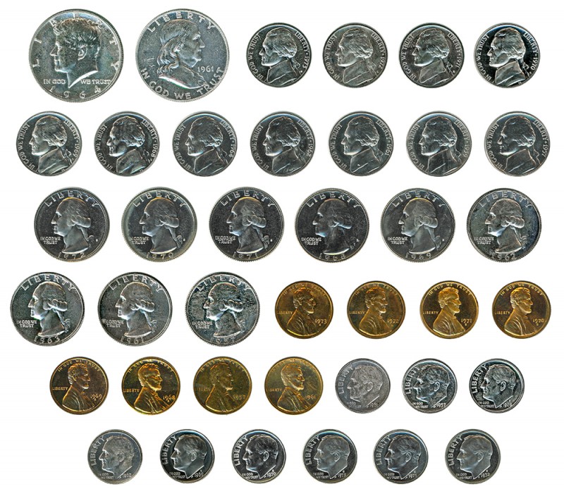 ESTADOS UNIDOS DE AMÉRICA. Lote 39 piezas: 1 centavo 1957, 1961, 1968-S, 1969-S,...
