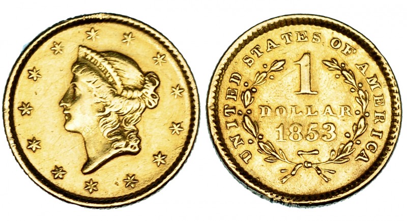 1 dólar. 1853. KM-73. Soldadura arreglada en canto. MBC.