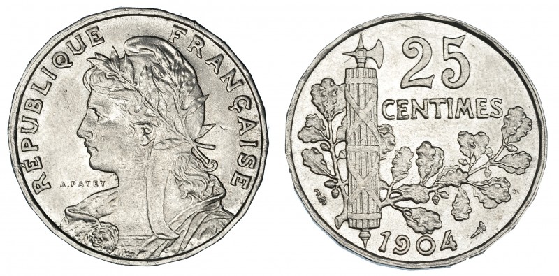 FRANCIA. 25 centimes. 1904. KM-856. Pequeñas marcas. EBC.