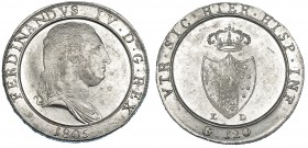 ESTADOS ITALIANOS. Nápoles. Fernando IV. 120 granas. 1805 LD. KM-C 993. Rayitas de ajuste. B.O. EBC-/EBC.