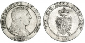 ESTADOS ITALIANOS. NÁPOLES. Fernando IV de Sicilia (infante de España). 120 granos. Sicilia. 1805/4. KM-699.2. Golpecitos en canto. MBC-/MBC..