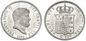 ESTADOS ITALIANOS. Nápoles. Fernando II. Piastra. 1854. KM-C 153c. Pequeñas marcas y rayitas de ajuste. B.O. EBC.