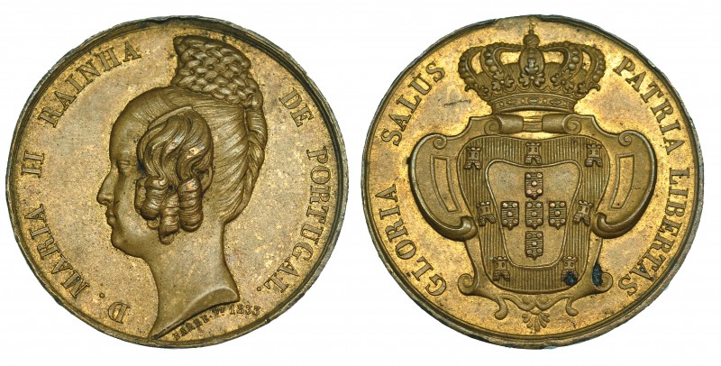 PORTUGAL. Medalla. María II. 1833. AE-36 mm. Grabador: Barre. 2 puntos de óxido....