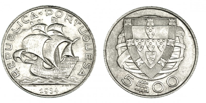 PORTUGAL. 5 escudos. 1934. Gomes-35.03. SC.