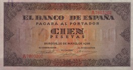 Banco de España en Burgos. 100 pesetas. 5-1938. Serie A. ED-D-33. SC.