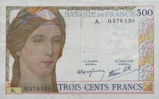 FRANCIA. 300 francos. Sin fecha (1938). Ligera restauración. MBC-. Rara.