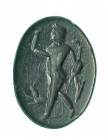 ROMA. Imperio Romano. I-III d.C. Jaspe negro. Entalle con representación de sátiro avanzando a izquierda, mano der. levantada y en izq. sujetando pedu...