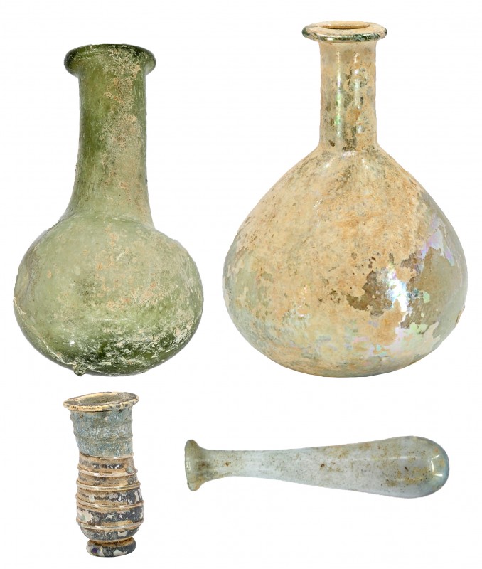 ROMA. Imperio Romano. I-IV d.C. Vidrio. Lote de 4 piezas: ungüentario tubular, b...