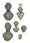 ROMA. Imperio Romano. I-III d.C. Bronce. Lote de 6 piezas: dos apliques en forma de bustos masculino y femenino; dos figuras exentas en forma de busto...