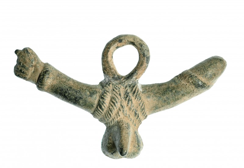 ROMA. Imperio Romano. I-II d.C. Bronce. Amuleto fálico con anilla. Longitud 9,0 ...