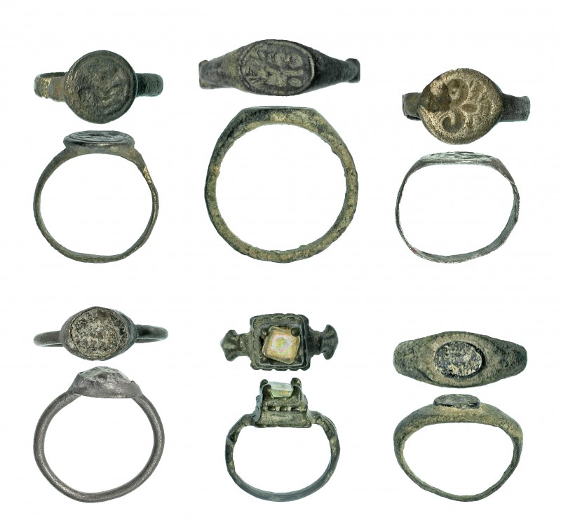 ROMA Y BIZANCIO. II-IX d.C. Lote de 6 anillos. Plata, bronce y cobre. Diámetro i...